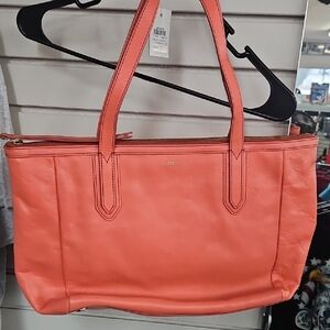Fossil Coral Leather Tote Bag